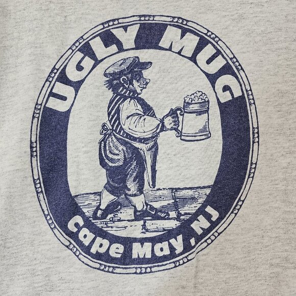 90s Ugly Mug T Shirt Cape May, NJ Gray Mens Large Heavy Cotton Gildan Beer Pub - Picture 9 of 13